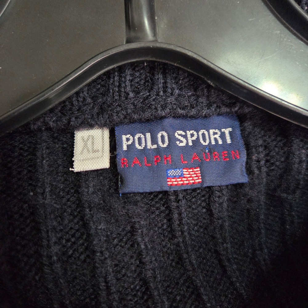 Vintage Polo Sport‎ Ralph Lauren Ribbed Crewneck Pullover Sweater XL Navy Cotton - Picture 11 of 12